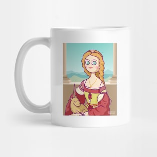 Portrait of Young Woman with Unicorn Mug